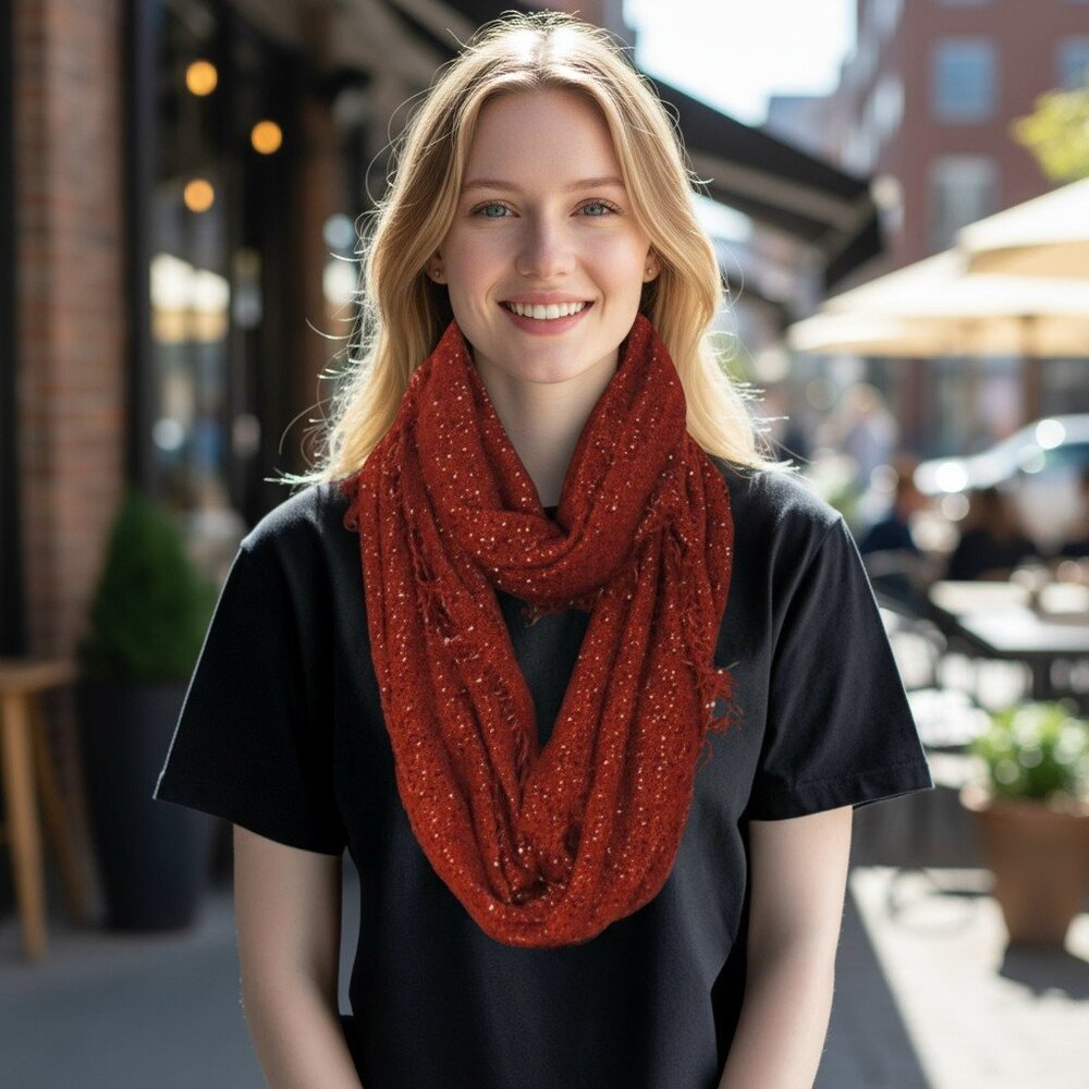 Fringe Gold Metallic Accent Infinity Scarf